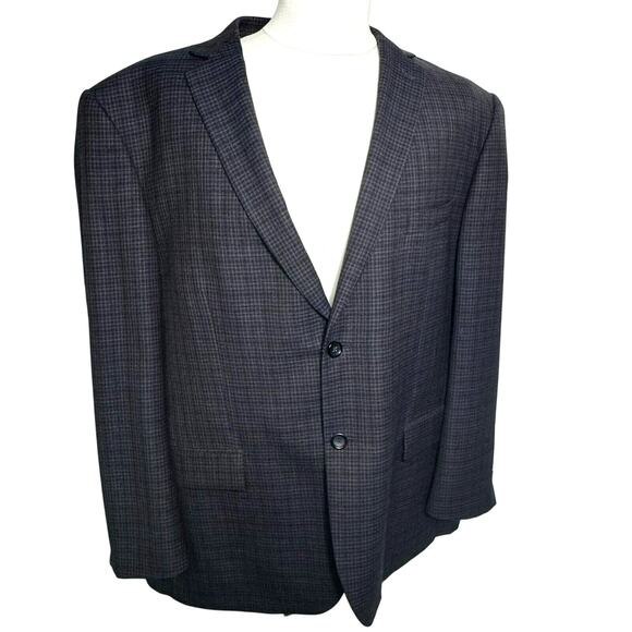 PRONTO UOMO Men's 48R Wool Blazer Suit‎ Jacket Blue Check Plaid Platinum Modern - Picture 1 of 9